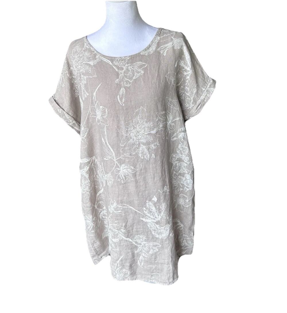 Viola Borghi Light Taupe Floral Italian Linen dress L